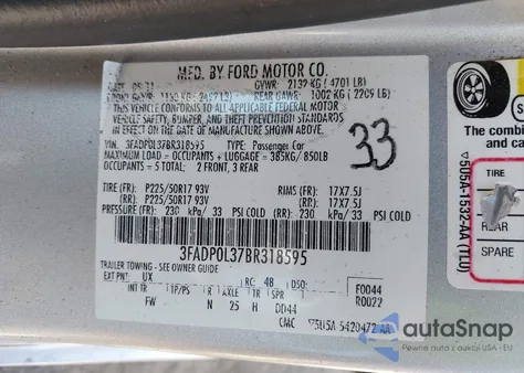 2011 Ford Fusion Hybrid from USA, damaged, VIN 3FADP0L37BR318595